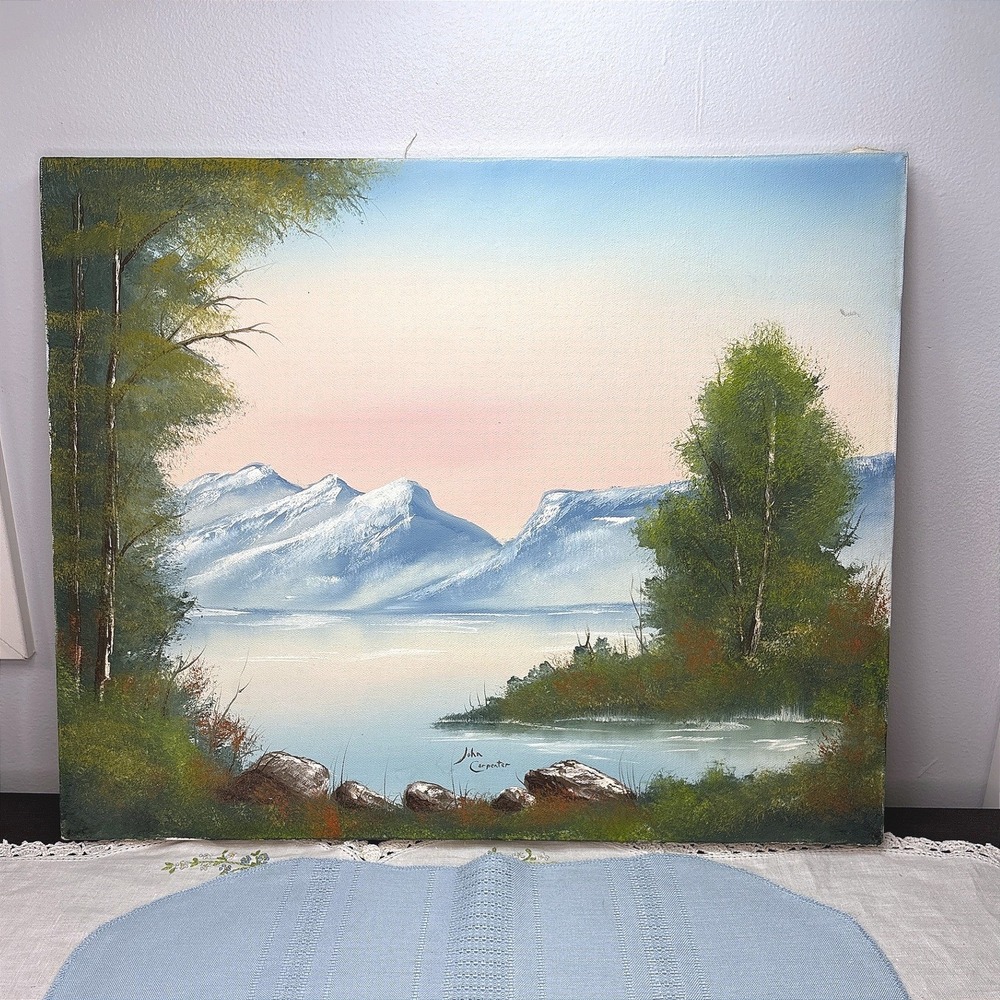 John Carpenter Original Mountain Lake Landscape Oil Painting Signed Canvas Art